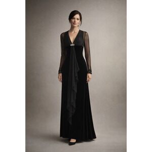 Vintage 90s Jessica McClintock Black Velvet Rhinestone‎ Formal Gown Size 12 USA